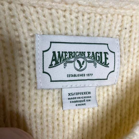 American Eagle cream cable Knit fringe sleeve‎ sweater women's size XS trendy - Picture 5 of 8